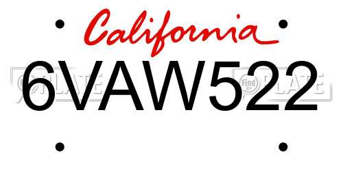 6VAW522 California License Plate