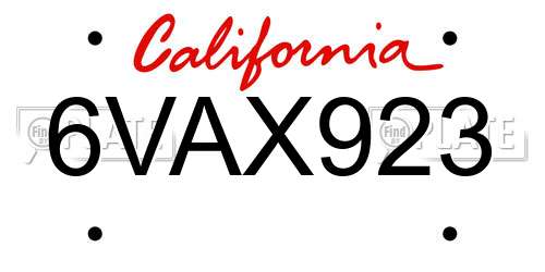 6VAX923 California License Plate
