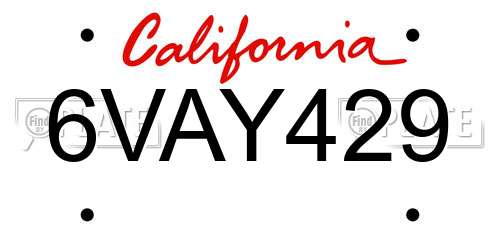 6VAY429 California License Plate
