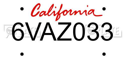 6VAZ033 California License Plate