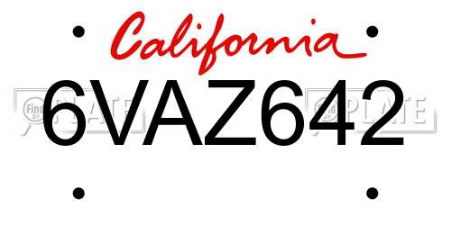 6VAZ642 California License Plate