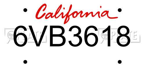 6VB3618 California License Plate
