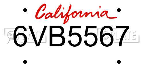 6VB5567 California License Plate