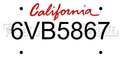 6VB5867 California License Plate