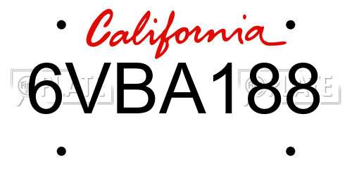 6VBA188 California License Plate