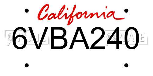 6VBA240 California License Plate