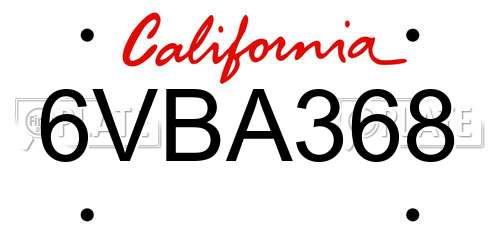 6VBA368 California License Plate