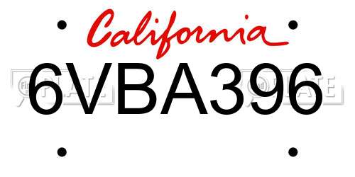6VBA396 California License Plate