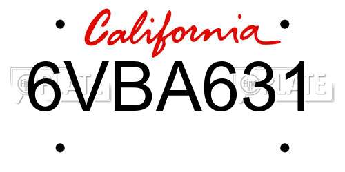 6VBA631 California License Plate