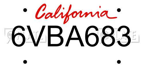 6VBA683 California License Plate