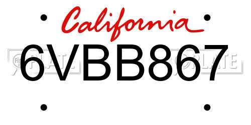 6VBB867 California License Plate