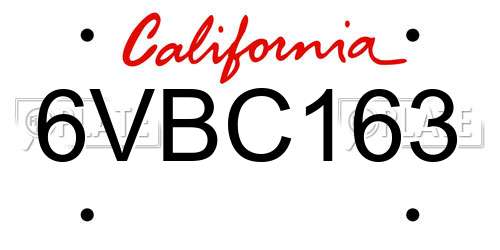 6VBC163 California License Plate