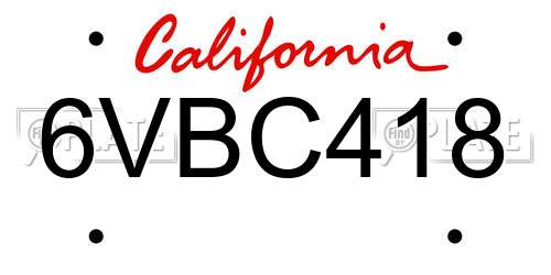 6VBC418 California License Plate