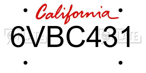 6VBC431 California License Plate