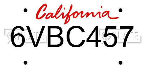 6VBC457 California License Plate