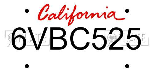 6VBC525 California License Plate