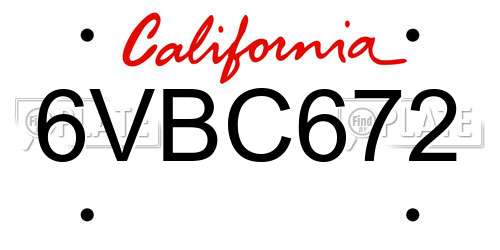 6VBC672 California License Plate
