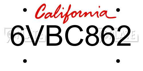 6VBC862 California License Plate