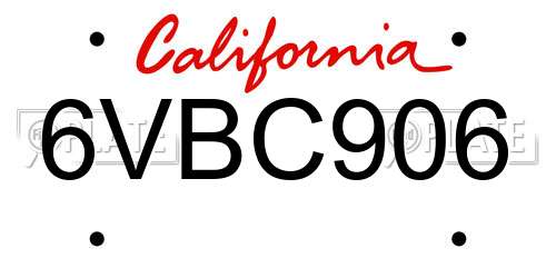 6VBC906 California License Plate