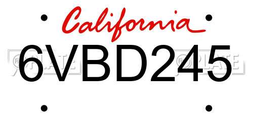 6VBD245 California License Plate