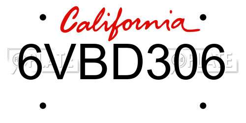 6VBD306 California License Plate