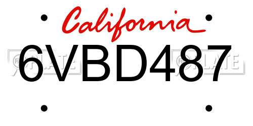 6VBD487 California License Plate