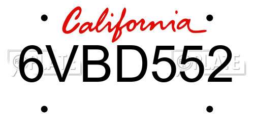 6VBD552 California License Plate