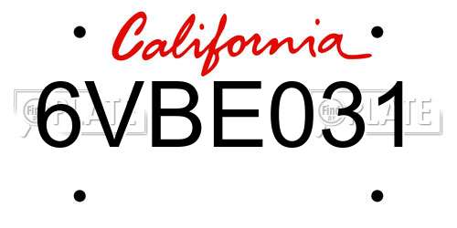 6VBE031 California License Plate