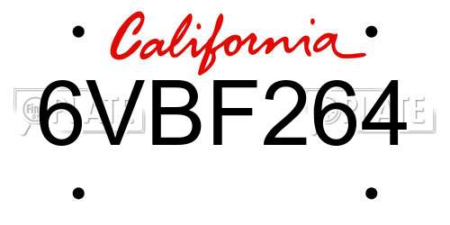 6VBF264 California License Plate