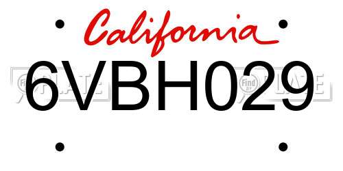 6VBH029 California License Plate