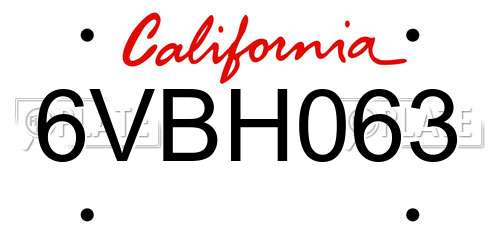 6VBH063 California License Plate