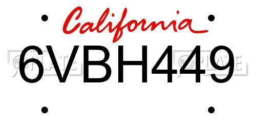 6VBH449 California License Plate