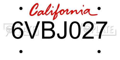 6VBJ027 California License Plate
