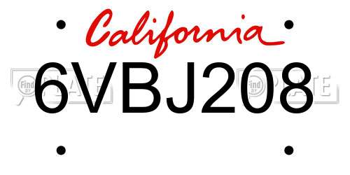 6VBJ208 California License Plate