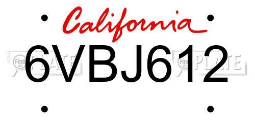 6VBJ612 California License Plate