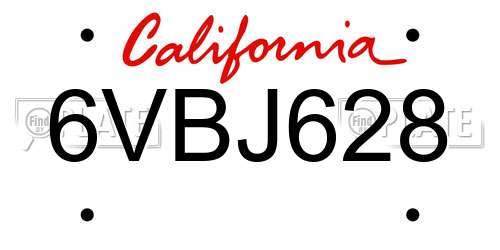 6VBJ628 California License Plate