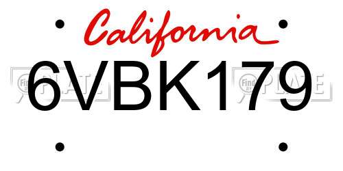 6VBK179 California License Plate