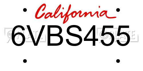 6VBS455 California License Plate