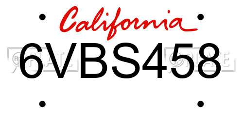 6VBS458 California License Plate