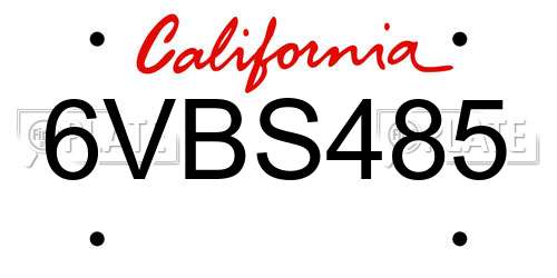 6VBS485 California License Plate