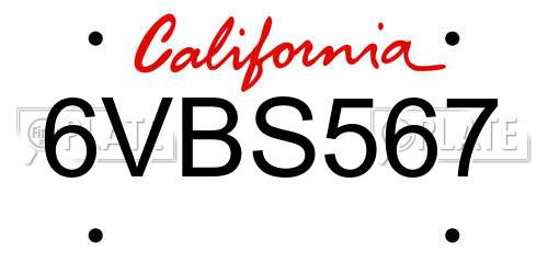 6VBS567 California License Plate