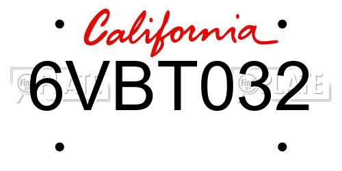6VBT032 California License Plate