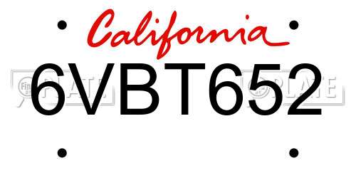 6VBT652 California License Plate
