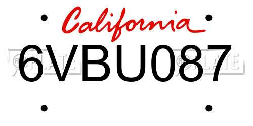 6VBU087 California License Plate