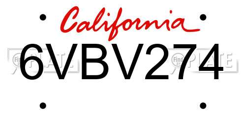6VBV274 California License Plate