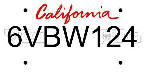 6VBW124 California License Plate