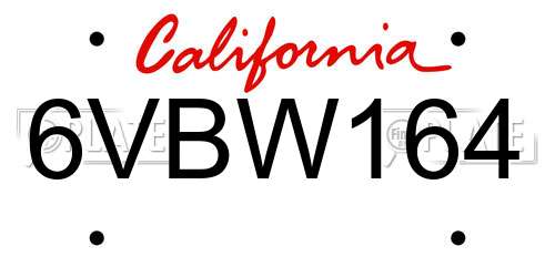 6VBW164 California License Plate