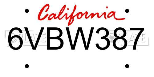 6VBW387 California License Plate