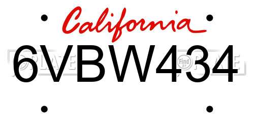 6VBW434 California License Plate
