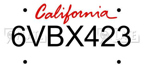 6VBX423 California License Plate